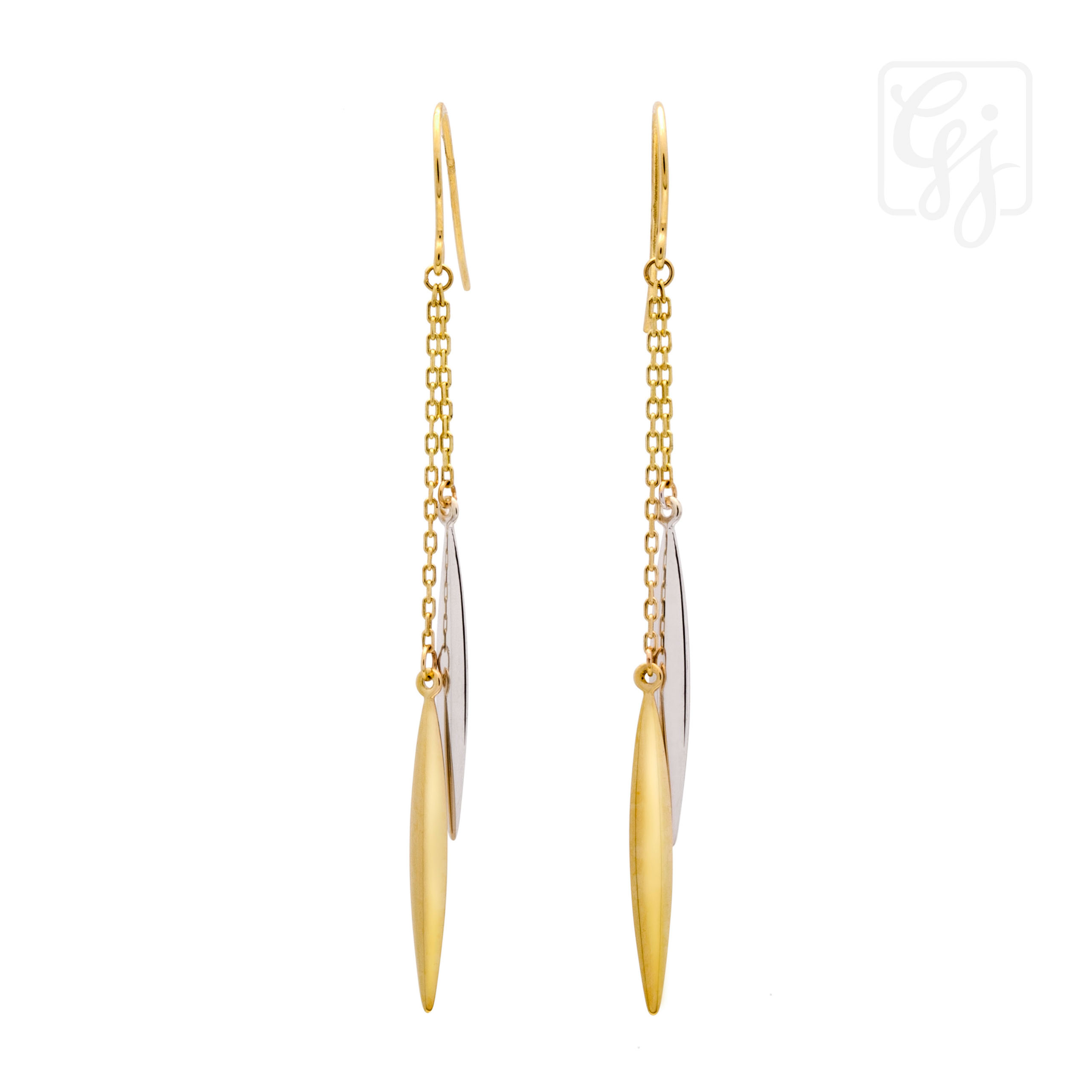9K 2 Tone Hook Earrings