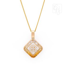 Estate 18K Yellow Gold Yellow Sapphires And Diamonds Pendant