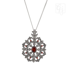 Sterling Silver Marcasite And Garnet Antique Style Pendant Brooch