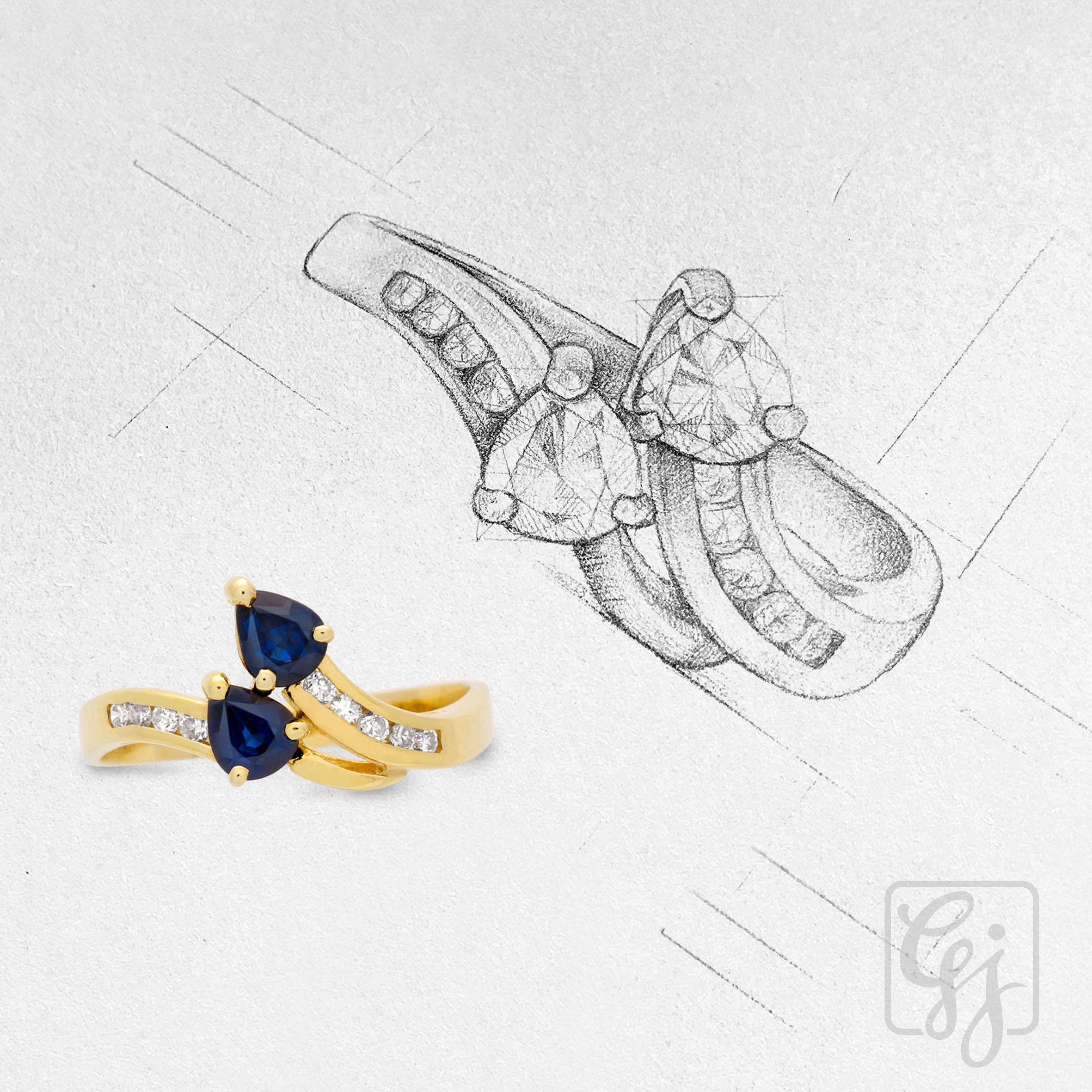 Gillian's Jewellery Jewellery Design Forest Hill Chase Melbourne gold rings custom designed with blue stone, custom made jewellery, custom designed jewellery, handmade jewellery