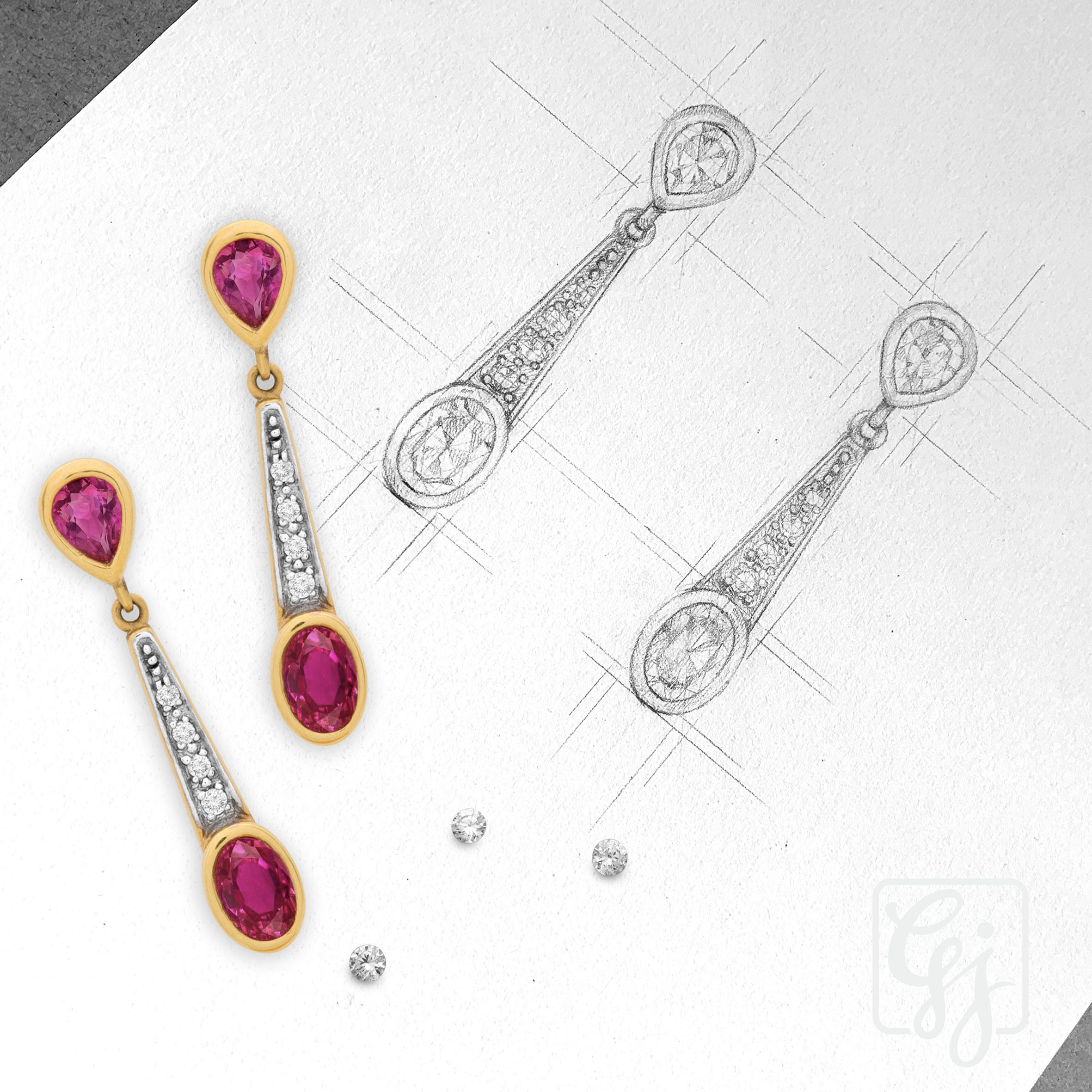 Earring design by Gillian's Jewellery, Best Forest Hill Melbourne Jeweller, Jewellery Repair, Remodel, Restore, Custom Design, custom made jewellery, custom designed jewellery, handmade jewellery