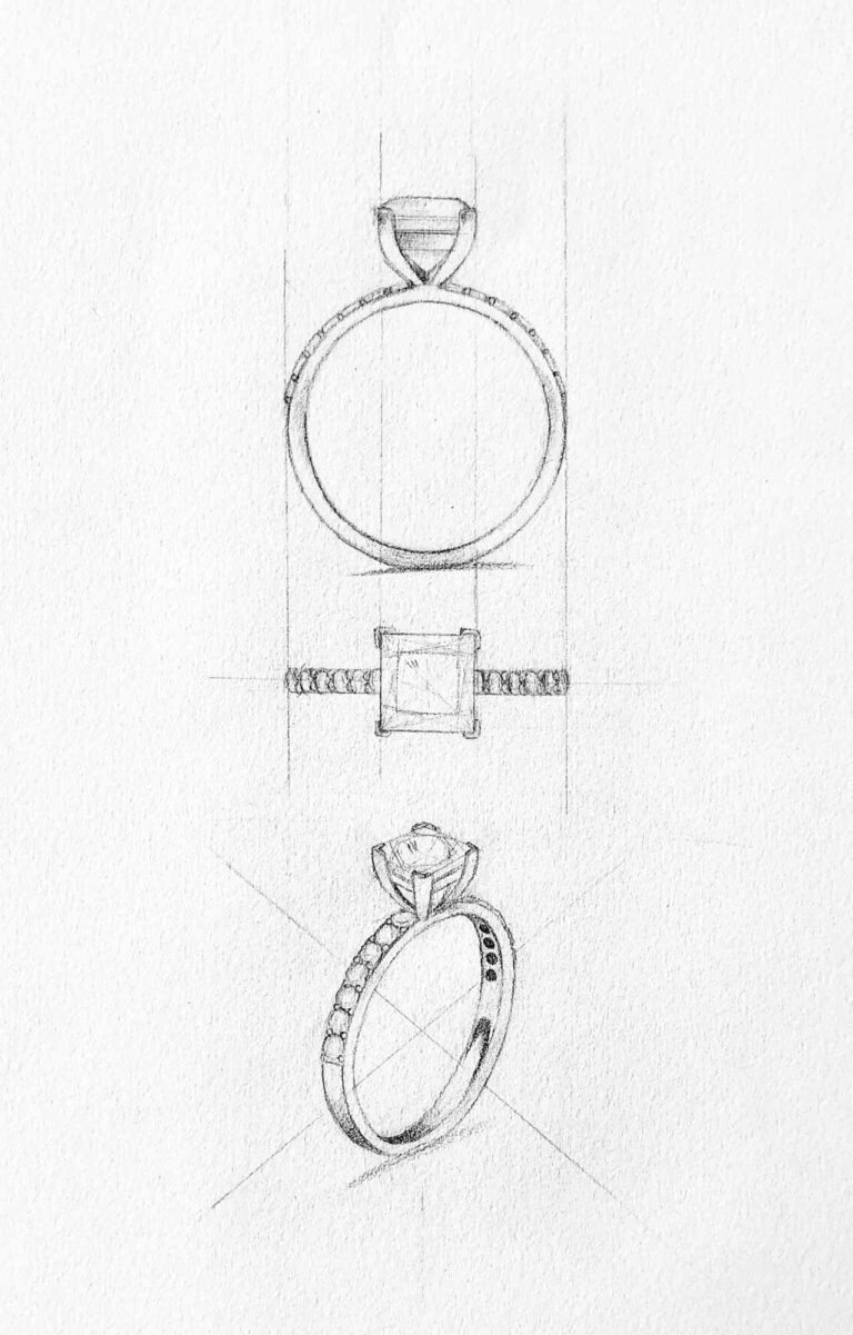 Stone Setting Part 3 | Claw Setting & Rub Over Setting | Some Considerations 3 Stone Setting, hand sketched Claw Setting, Prong Setting by Gillian's Jewellery, Jewellery Repair Shop Forest Hill Melbourne, Jewellery Repair, Jewellery Remodel, Jewellery Restore, Custom Jewellery Design